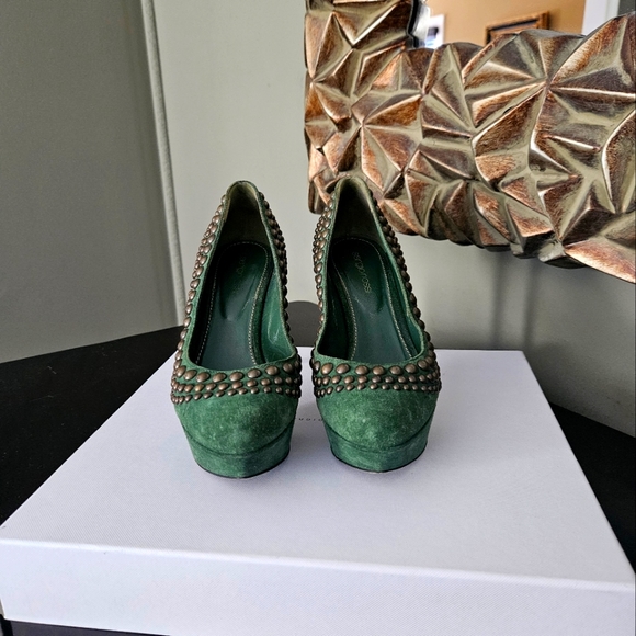 Sergio Rossi green suede studded platform heels pumps, 36 1/2 - Picture 7 of 9